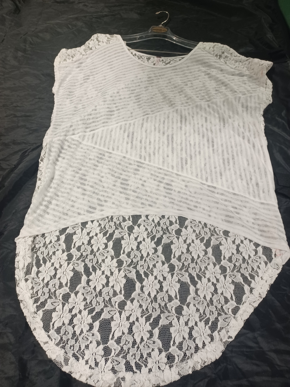 Free People White Sheer Striped Tunic with Lace Back